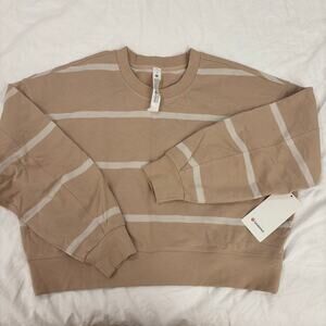 NWT Lululemon Perfectly Oversized Cropped Crew Stripe Cafe Au Lait White Opal